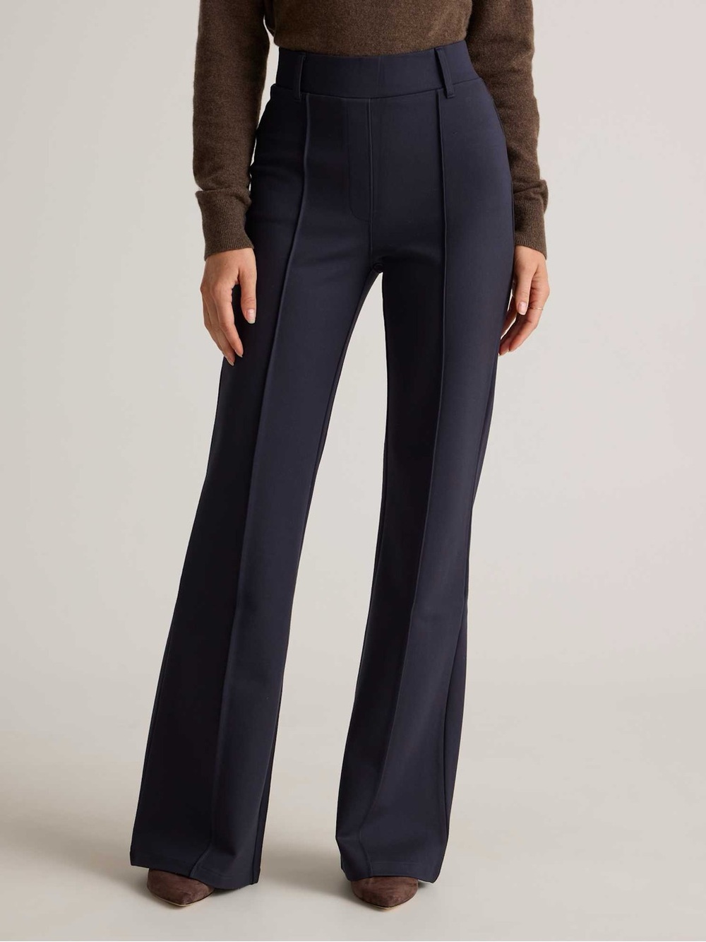 Quince Navy High-Rise Flare Trousers